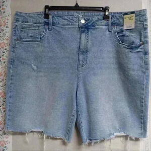 Terra & Sky Women's Plus Size 24W Bermuda Shorts Denim Jean Frayed Hem Blue